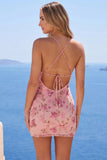 Pink Floral Beaded Bodycon Homecoming Dress