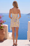 One Shoulder Bodycon Light Yellow Floral Homecoming Dress