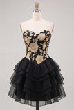 Corset Blue Strapless Floral A Line Homecoming Dress