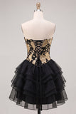 Corset Blue Strapless Floral A Line Homecoming Dress