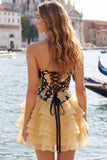 Corset Blue Strapless Floral A Line Homecoming Dress