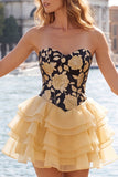 Corset Blue Strapless Floral A Line Homecoming Dress