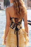 Corset Blue Strapless Floral A Line Homecoming Dress