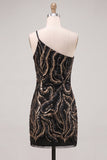 One Shoulder Black Sparkly Bodycon Homecoming Dress