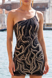 One Shoulder Black Sparkly Bodycon Homecoming Dress