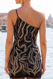 One Shoulder Black Sparkly Bodycon Homecoming Dress