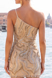 One Shoulder Black Sparkly Bodycon Homecoming Dress