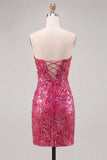 Sparkly Fuchsia Strapless Bodycon Homecoming Dress