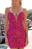 Sparkly Fuchsia Strapless Bodycon Homecoming Dress