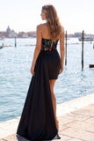 Glitter Corset Red Strapless Bodycon Homecoming Dress With Side Streamer