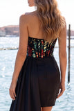 Glitter Corset Red Strapless Bodycon Homecoming Dress With Side Streamer