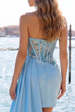 Glitter Corset Red Strapless Bodycon Homecoming Dress With Side Streamer
