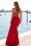 Glitter Corset Red Strapless Bodycon Homecoming Dress With Side Streamer