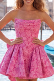 Strapless Corset Hot Pink Floral A Line Homecoming Dress With Bow