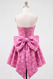 Strapless Corset Hot Pink Floral A Line Homecoming Dress With Bow