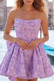 Strapless Corset Hot Pink Floral A Line Homecoming Dress With Bow