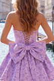 Strapless Corset Hot Pink Floral A Line Homecoming Dress With Bow