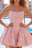 Strapless Corset Hot Pink Floral A Line Homecoming Dress With Bow