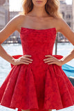 Strapless Corset Hot Pink Floral A Line Homecoming Dress With Bow