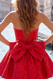 Strapless Corset Hot Pink Floral A Line Homecoming Dress With Bow