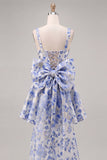 Square Neck Light Blue Corset A Line Homecoming Dress With Bow