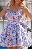 Square Neck Light Blue Corset A Line Homecoming Dress With Bow