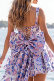 Square Neck Light Blue Corset A Line Homecoming Dress With Bow