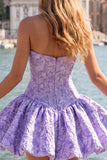 Strapless Corset Blue Brocade A Line Homecoming Dress