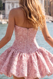 Strapless Corset Blue Brocade A Line Homecoming Dress