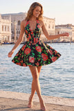 Halter Light Blue Cut Out Brocade A Line Homecoming dress