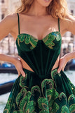 Black Corset Cut Out Floral Spaghetti Straps Homecoming Dress