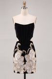 Floral Black Corset Bodycon Strapless Homecoming Dress