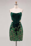 Floral Black Corset Bodycon Strapless Homecoming Dress