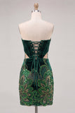 Floral Black Corset Bodycon Strapless Homecoming Dress