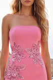 Pink Strapless Corset Appliqued Bodycon Homecoming Dress