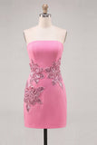 Pink Strapless Corset Appliqued Bodycon Homecoming Dress