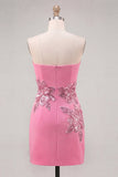 Pink Strapless Corset Appliqued Bodycon Homecoming Dress