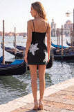 Black Corset Bodycon Spaghetti Straps Appliqued Homecoming Dress