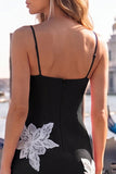 Black Corset Bodycon Spaghetti Straps Appliqued Homecoming Dress