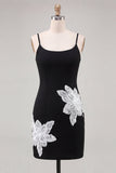 Black Corset Bodycon Spaghetti Straps Appliqued Homecoming Dress