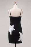 Black Corset Bodycon Spaghetti Straps Appliqued Homecoming Dress