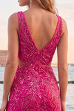 V-Neck Green Cut Out Bodycon Homecoming Dress With Beading