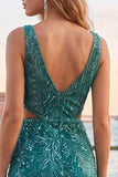 V-Neck Green Cut Out Bodycon Homecoming Dress With Beading