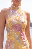 Halter Mint Green Floral Sparkly Bodycon Homecoming Dress