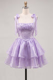 Corset Lilac A Line Square Neck Homecoming Dress With Beading