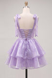Corset Lilac A Line Square Neck Homecoming Dress With Beading