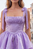 Corset Lilac A Line Square Neck Homecoming Dress With Beading