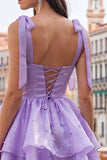 Corset Lilac A Line Square Neck Homecoming Dress With Beading