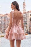 Corset Pink A Line Square Neck Homecoming Dress With Beading
