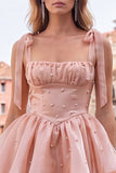 Corset Lilac A Line Square Neck Homecoming Dress With Beading